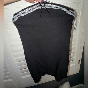 Black Strapless Dress with White Lace Trim